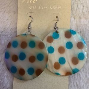 Teal and Brown Poka Dots Shell Earrings